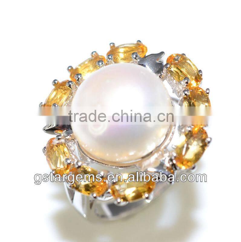925 Silver Jewelry Fresh Water Pearl Ring Natural Peridot Stone Real Good Rhodium Plated