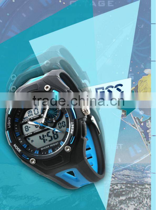 Men's Blue Rubber Digital Analog Dual Dial Ultra Light Sport Watch WS066