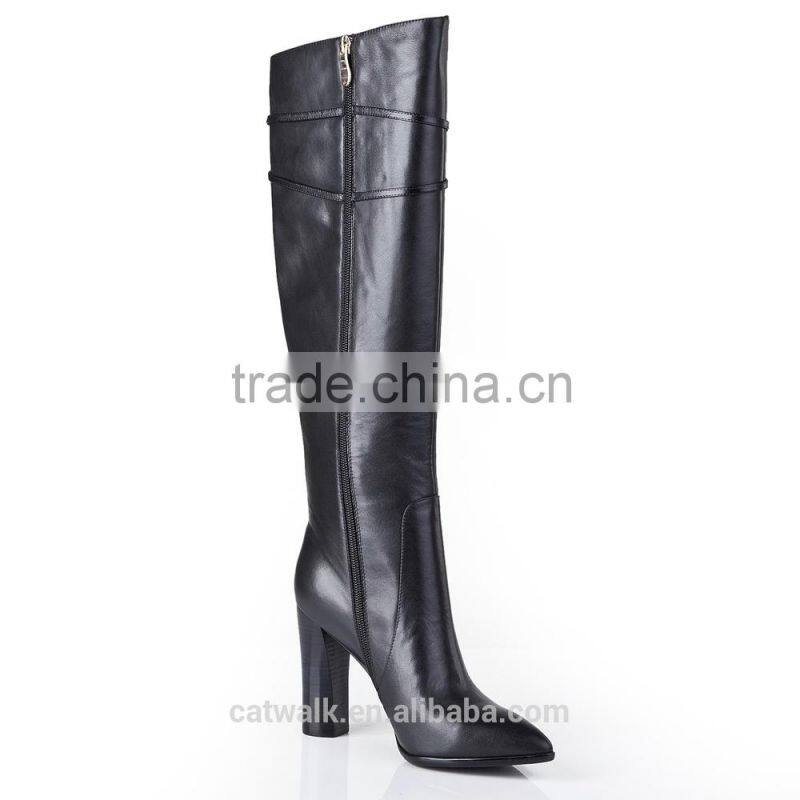 Chunky high heel women boots oem leather dress boots lambskin leather high women boots