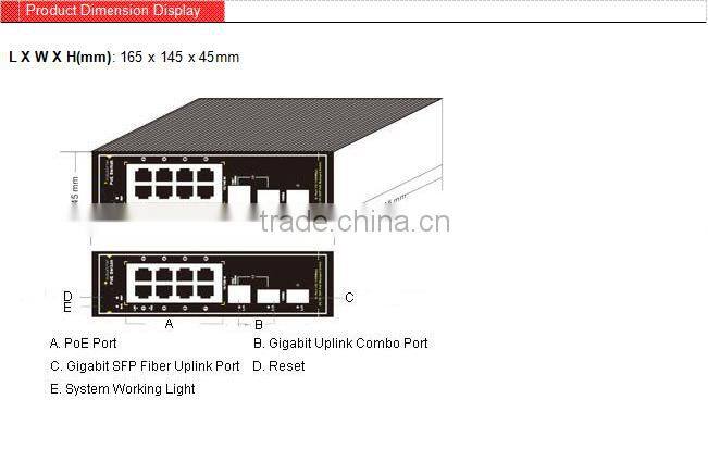 Wireless Networking Equipment 8 PoE Ports Industrial PoE Switch, Gigabit RJ45/SFP Uplink Industrial PoE Switch