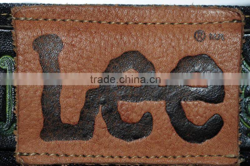 Custom embossed brown leather patch for jeans and shoes