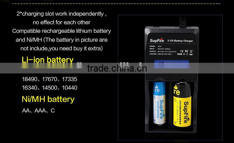 SupFire multifunction two 2*Li-ion battery charger with HD LCD display