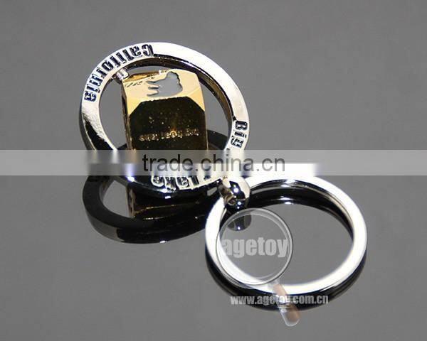 USA California Big Bear Lake Souvenirs Spinning Gold Dice Rotate Metal Revolve Cube Keyring