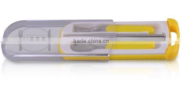 Cute design spoon chopsiticks and forks sets stainless steel kids tableware with box