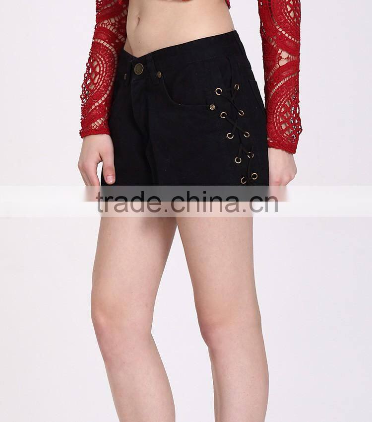 Hot Fashion Women High Waist Side Rivets Denim Jeans Shorts Casual Trousers