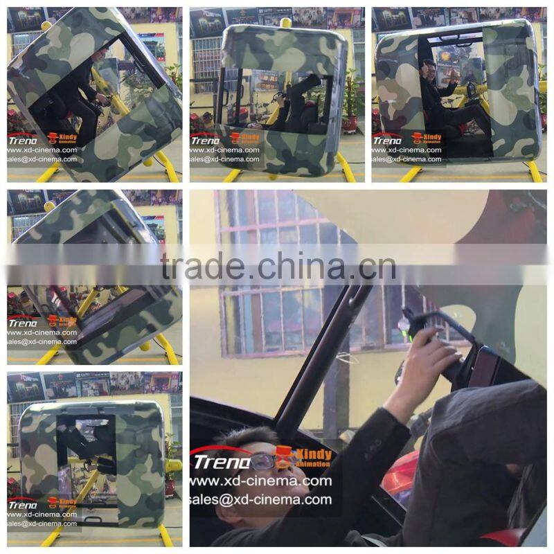 yellow capsule flying in the space flight simulator cockpit