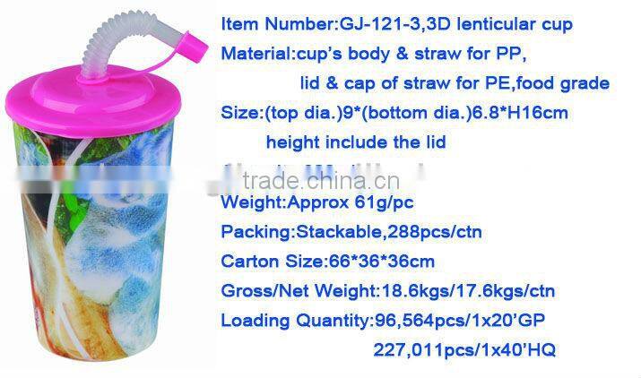 promotional 3D lenticular cup with lid and straw