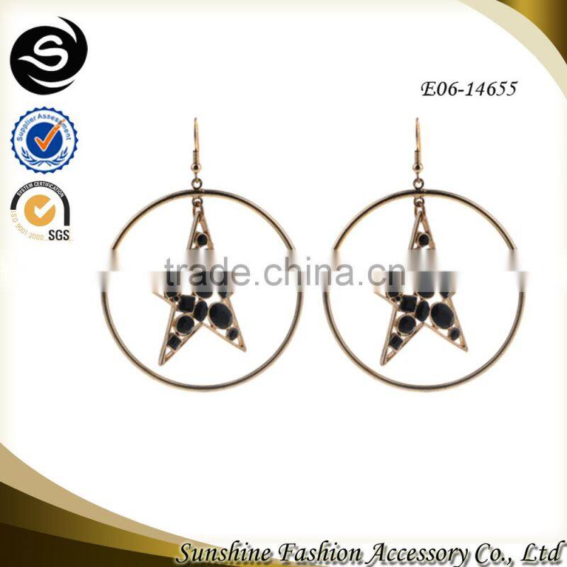 Star earrings for 2015 cheap hoop earrings plated in gold jewelry supplier made in Yiwu