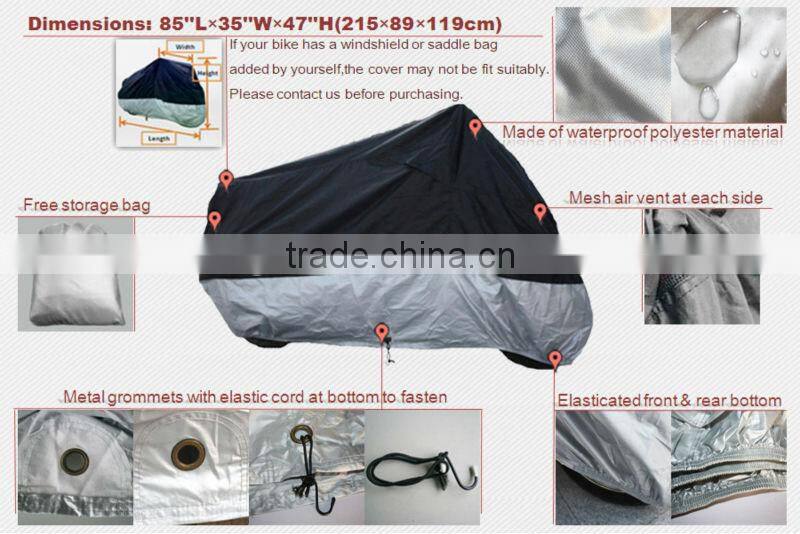 Popular silver Polyester Motor cycle Waterpoof Cover/Shelter