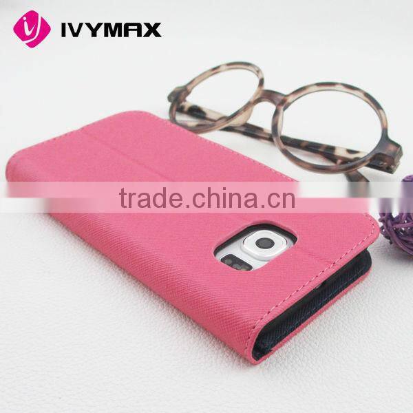 Hot selling high quality for samsung s6 edge flip pu leather cover case