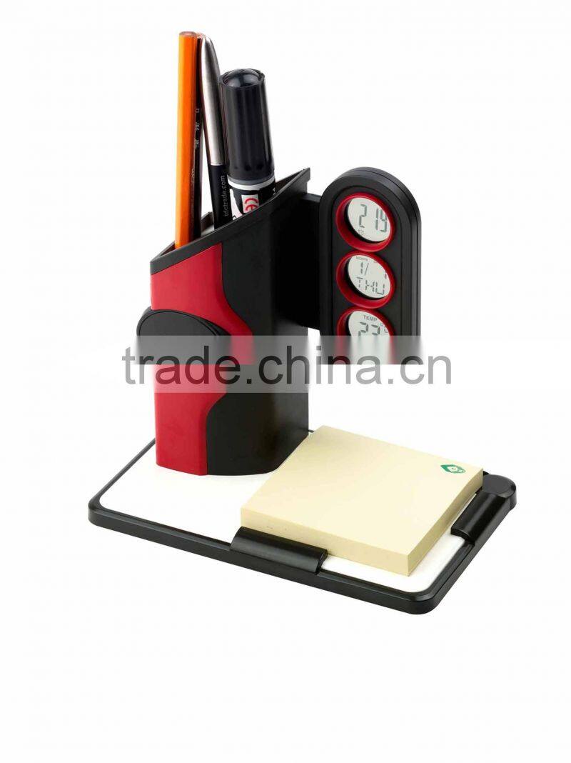 multifunction plastic pen holder with clock and calendar