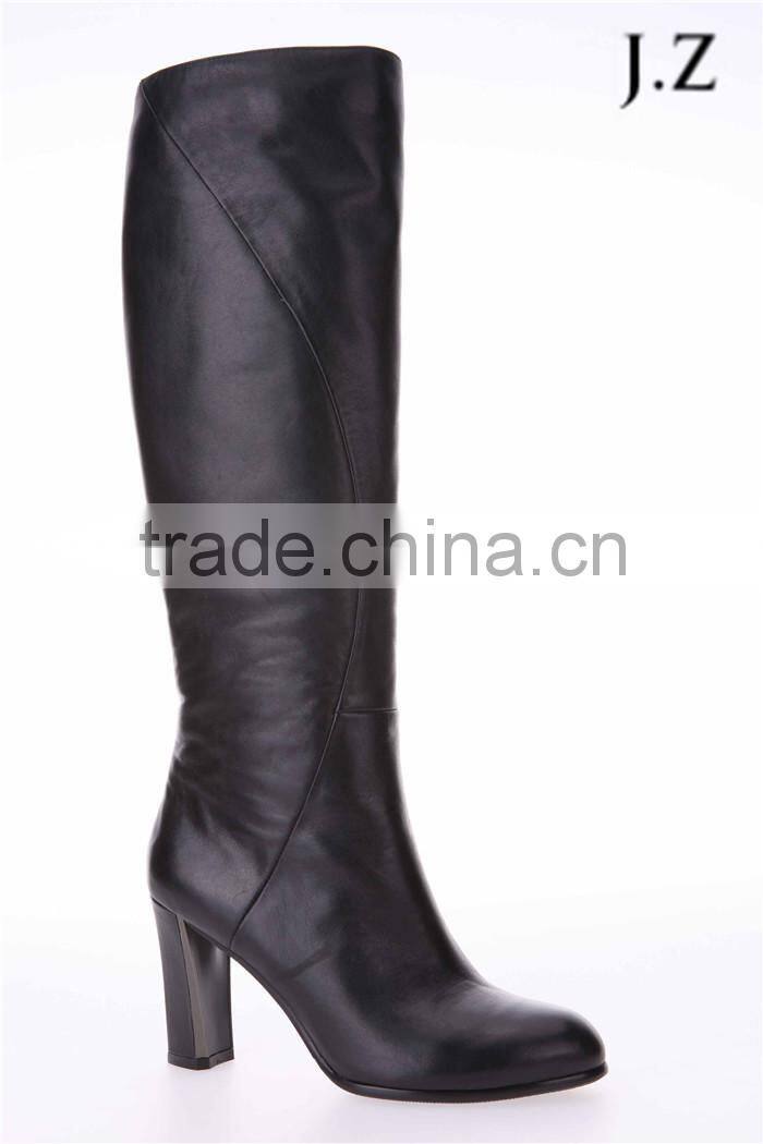 OB39 fashion block high heel boots genuine leather black boots knee boots for women