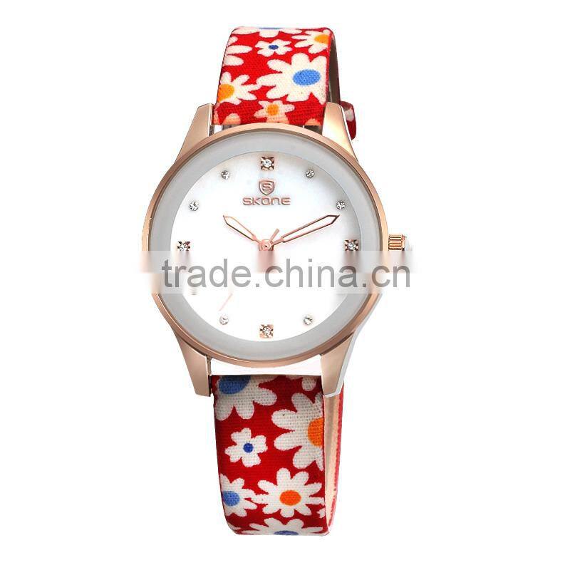SKONE 9386 Elegance fashion beautiful wrist watches pu band strap with flower
