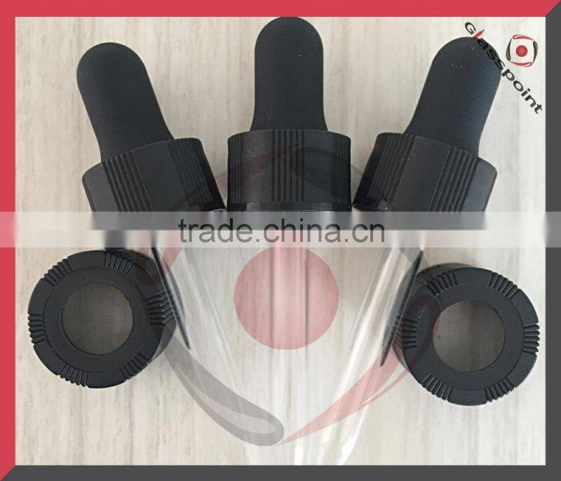 High quality glass dropper with plastic cap, glass pipette, black rubber bulb