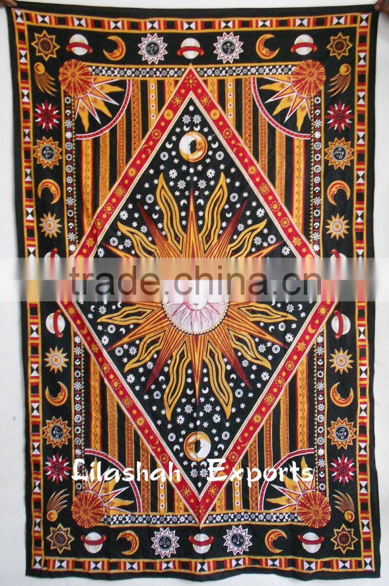 526 COTTON SINGLE SUN BED COVERBedspread tapestries decoration home wall curtain sanganeri print jaipur india star tapesrideau