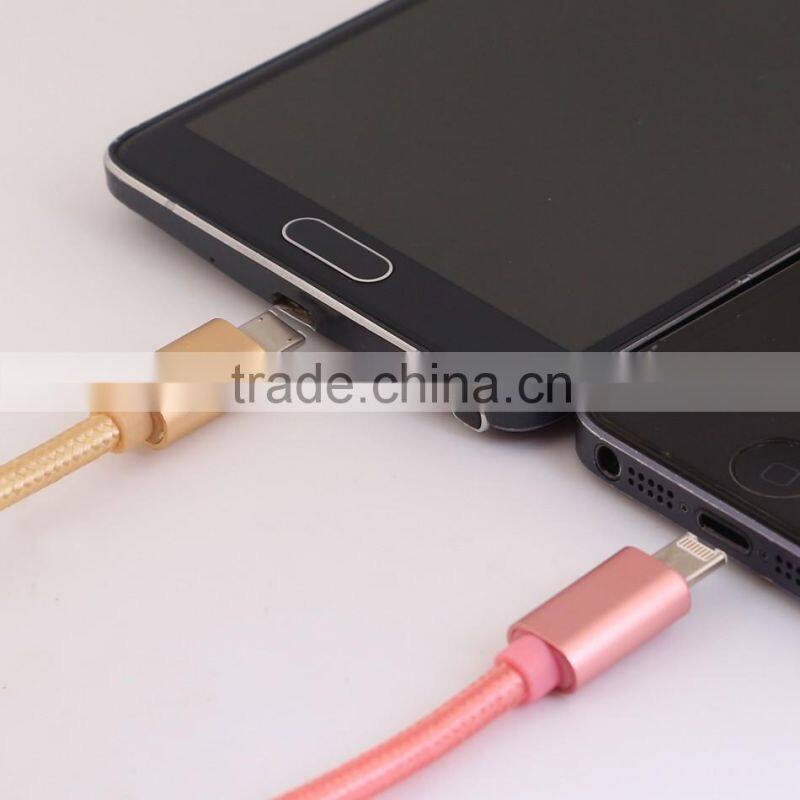 2016 new design data cable one head double function for iPhone and Android, 2 in 1 data cable