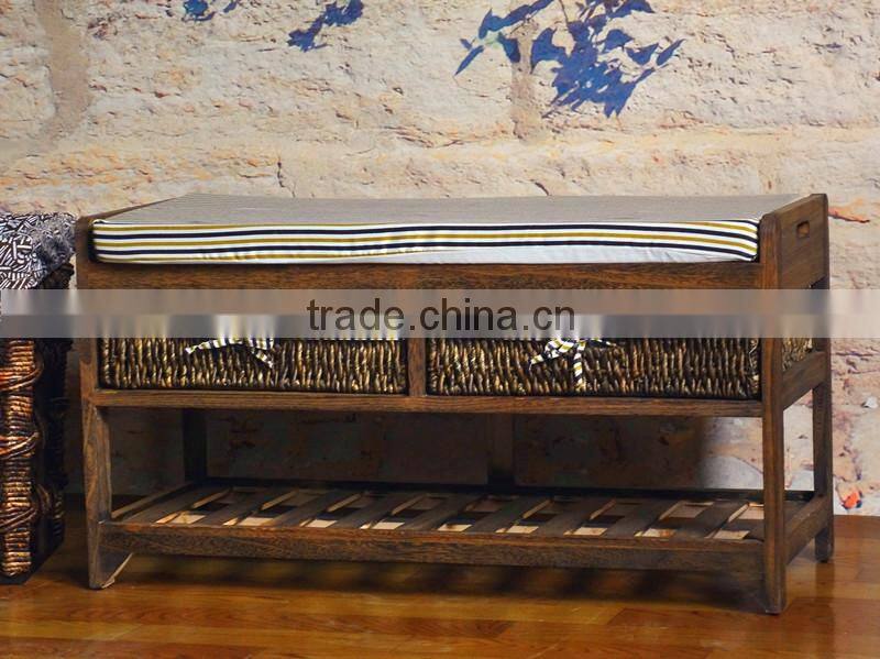 wide double Foot rest wooden stool