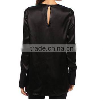 long sleeve round neck transfer print blouse