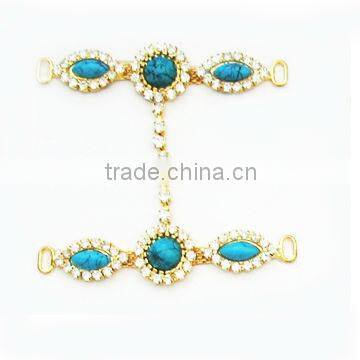 New design high quality gold plated alloy turquoise bead shoe buckle accessories