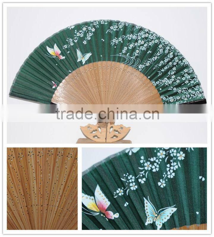 Japanese style silk bamboo folding hand fan
