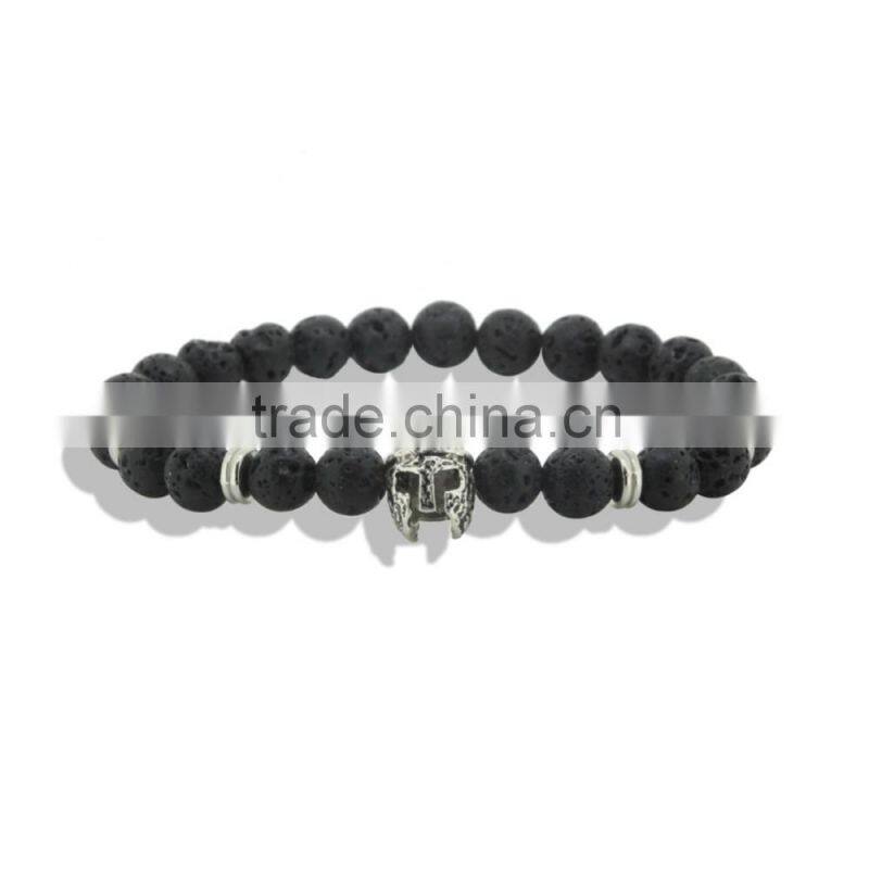 2016 Fashion Gold & Silver Spartan Knight Helmet Lava Stone Beads Bracelet for men