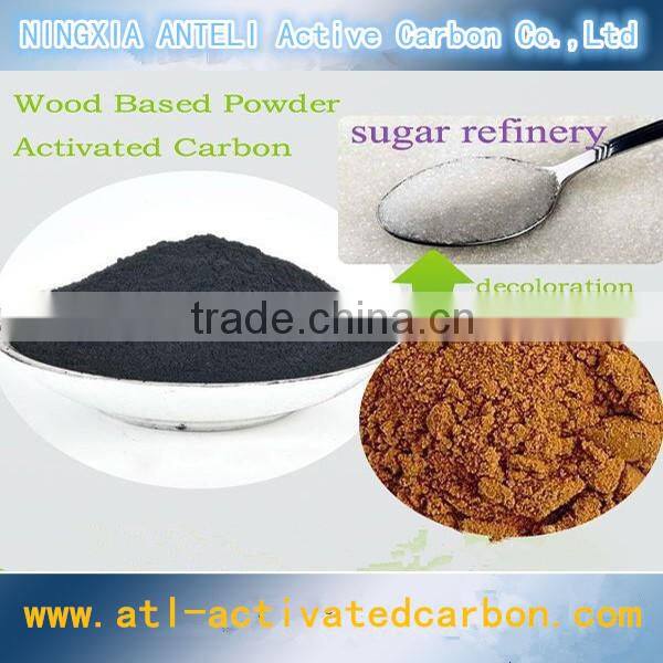 Wood based powdered activated carbon for sugar decoloring