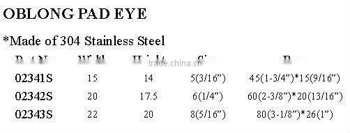 304 stainless steel Oblong Eye Plate/Pad eye