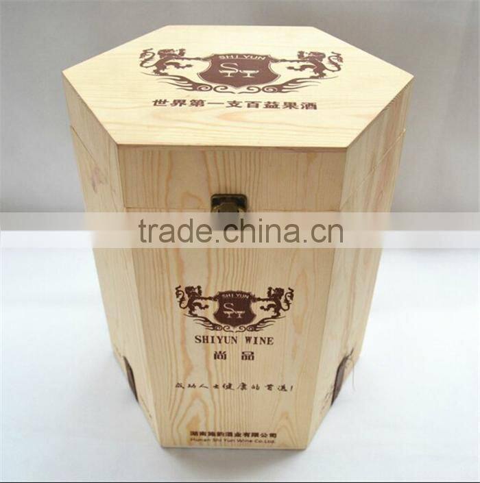 special hexagonal 6 bottle wood wine box
