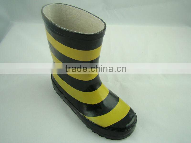 Kids yellow stripe high heel rubber rain boots