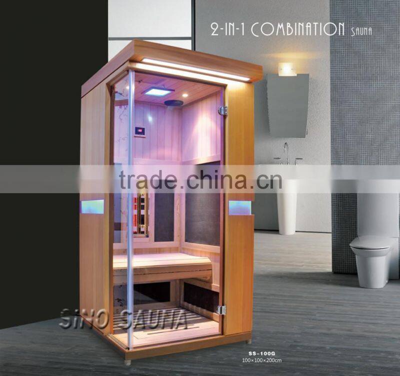 Luxury 1seat far infrared sauna bath wooden room with infrared heating parts