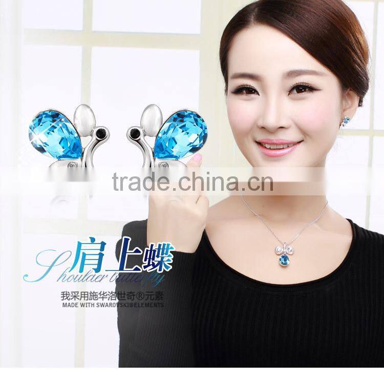 OUXI New arrival women's fashionable purple butterfly earrings 20733