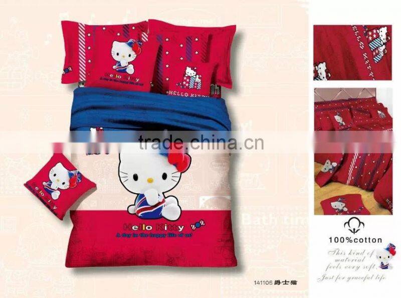 hello kitty children room decoration 3-4pcs 100% polyester bed sheet pillow cover bedding set
