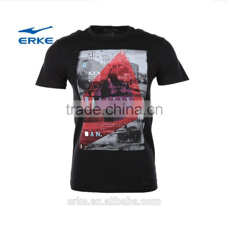 ERKE 100% cotton mens summer comfortable round neck sports short sleeve t shirt with fasion printing cheap wholesale