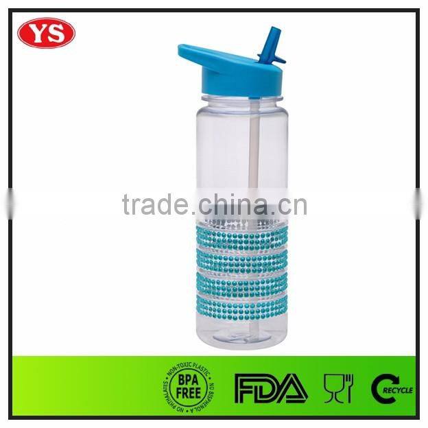 750ml plastic rhinestone water bottle with flip straw