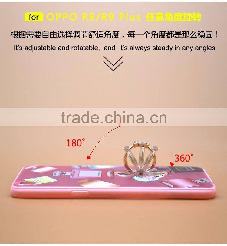Fashion Luxury Perfume TPU+PC Hybrid Phone Case Built-in Ring Bracket For Oppo R9 Plus