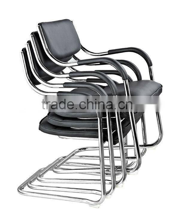 metal base with white leather stacking chairs upholstered AH-55