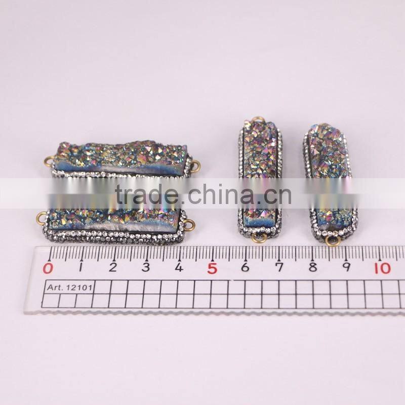 Shiny Natural Agate Titanium Druzy Connector Beads, Rectangle Bar Pave Crystal Druzy Beads For Jewelry Making