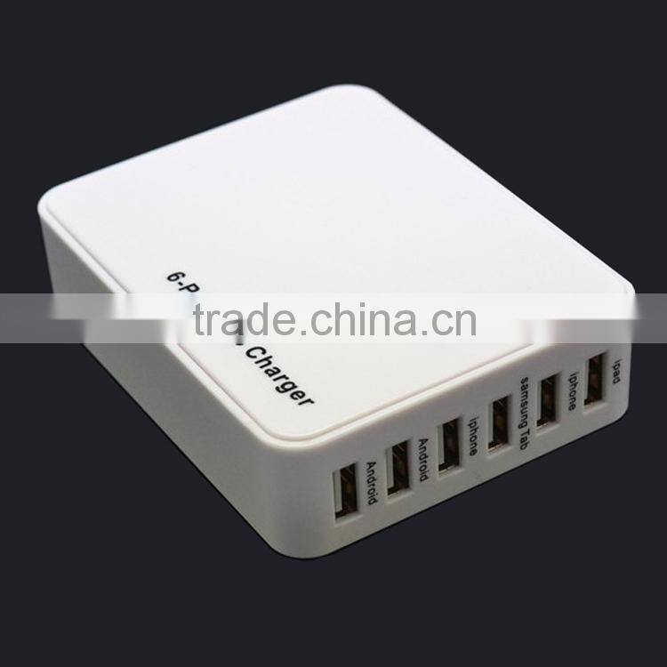 2015 hot new 6 ports usb intelligent Super fast flat mobile phone battery charger