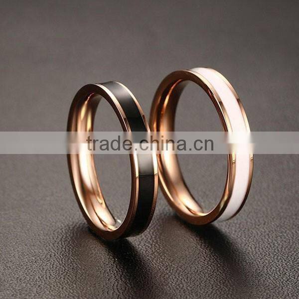 2016 Wholesale Korean White/Black Epoxy Rose Gold Plated Stainless Steel Ring