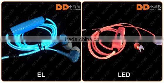 wholesale china 3.5mm audio jack free sample metal flashing light earbuds EL light ear piece earphones