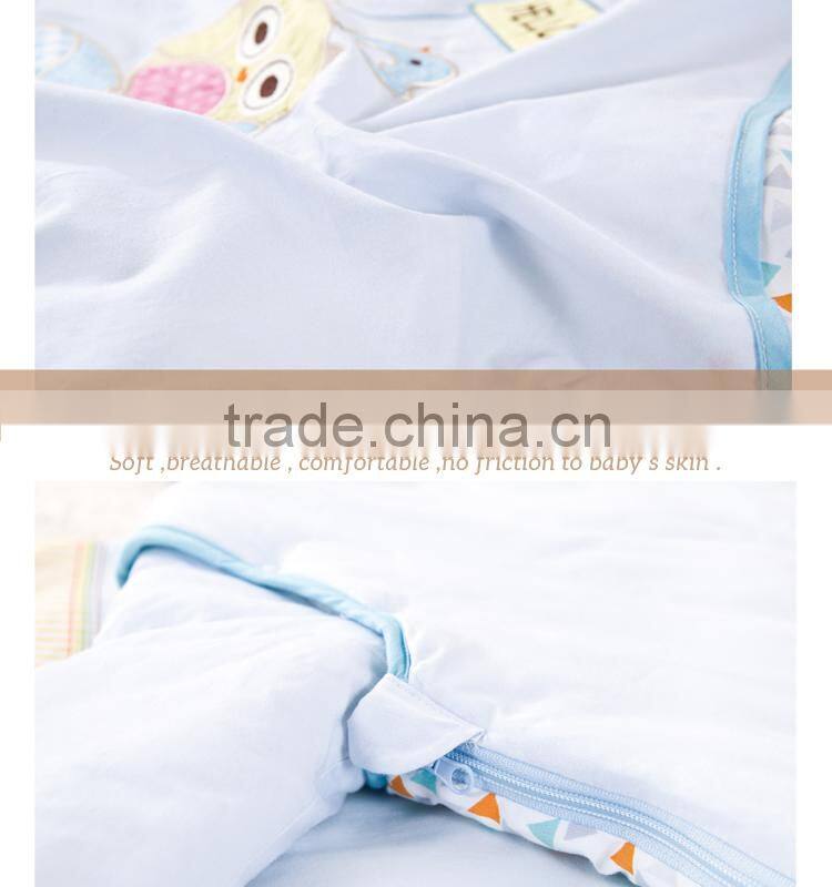 100% cotton baby child sleeping bag with detachable sleeve for four seasons blue owl