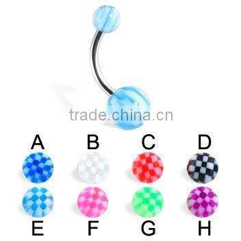Surgical Grade Stainless Steel Chess UV Belly Bar Body Jewelry