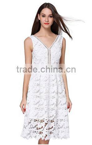 Women's Vogue Lace V-neck Chic Cocktail Party Sleeveless Dress