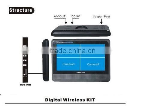 2.4Ghz Digital Video Security System 7'' LCD 4Channels Long Range Camera DVR Kit