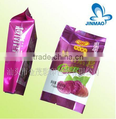 Fancy tea packaging with back seal and side gusset