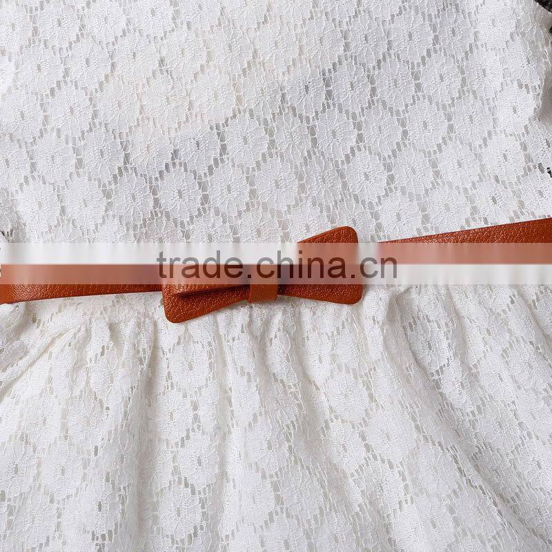 Wholesale beautiful birthday girl dress lace baby girl dress with waistband short baby casual lace dress boutique dress