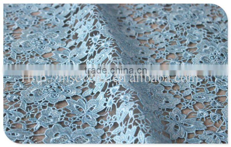 Good quality nylon light blue/rose red crochet lace fabric wholesale