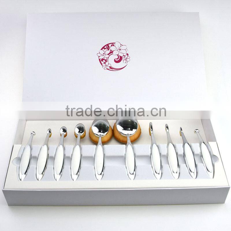 Wholesale make up brushes private label 10pieces tooth shape makeup brushes oval foundation makeup brush