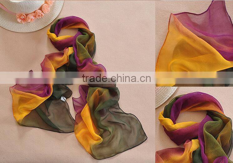 Wholesale Cheap Fashion Chiffon Scarf Womens High Quality Gradual Colors Chiffon Georgette Silk Scarves Shawl Female Long Design