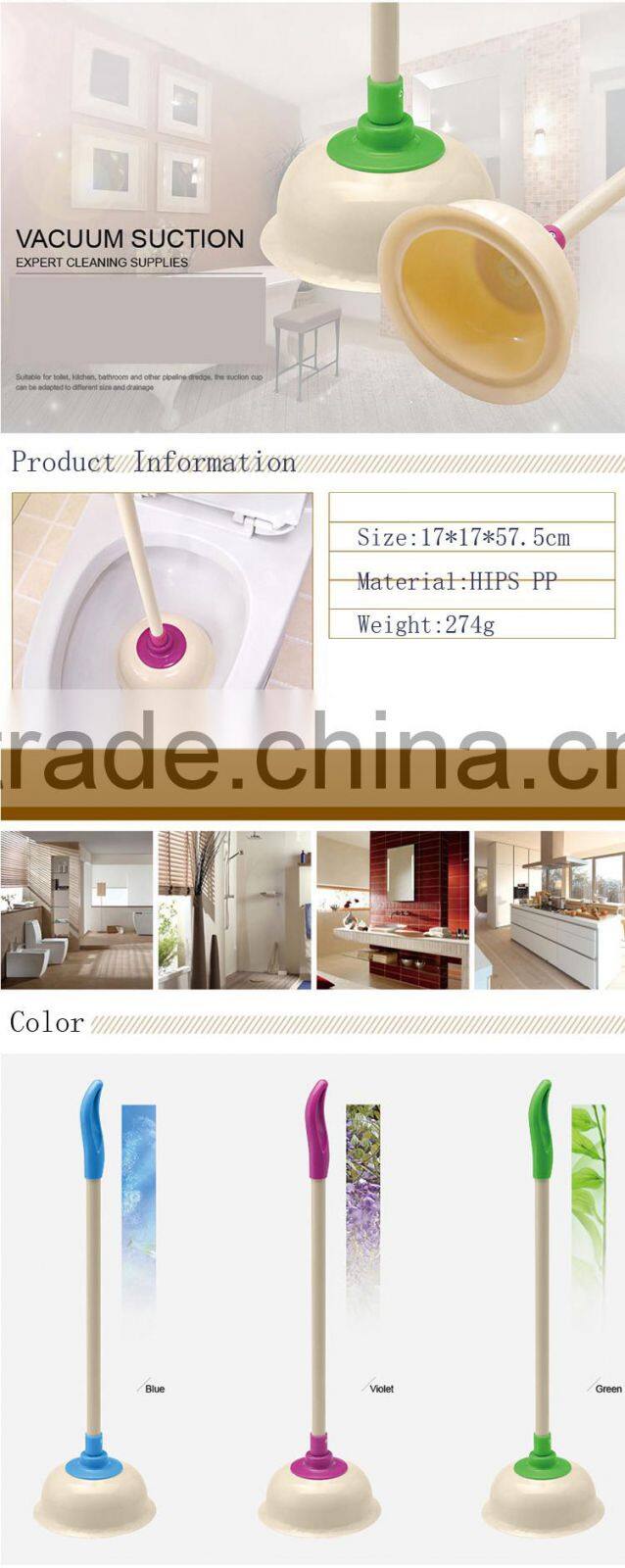 High quality Custom Stocked Large Wood Handle Rubber Cup Plunger To unblock Toilet